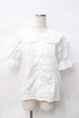 Chalmiere / トーションレース丸襟半袖ブラウス M 白 Y-25-07-29-042-LO-BL-SZ-ZY