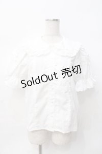 Chalmiere / トーションレース丸襟半袖ブラウス M 白 Y-25-07-29-042-LO-BL-SZ-ZY