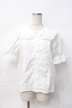 画像1: Chalmiere / トーションレース丸襟半袖ブラウス M 白 Y-25-07-29-042-LO-BL-SZ-ZY