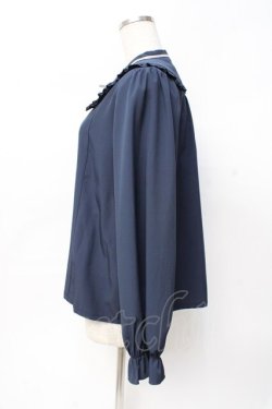 画像2: axes femme / ブーケ刺繍フリル襟ブラウス L 紺 Y-25-07-29-044-AX-BL-SZ-ZY