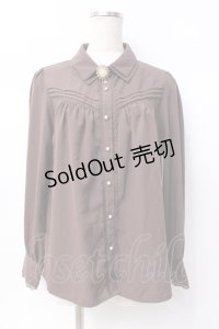 axes femme / カメオ付ピンタックブラウス M 茶 Y-25-07-29-048-AX-BL-SZ-ZY