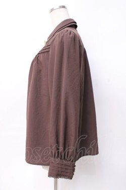 画像2: axes femme / カメオ付ピンタックブラウス M 茶 Y-25-07-29-048-AX-BL-SZ-ZY