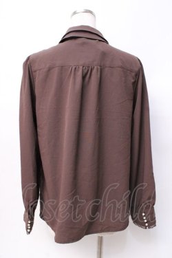 画像3: axes femme / カメオ付ピンタックブラウス M 茶 Y-25-07-29-048-AX-BL-SZ-ZY