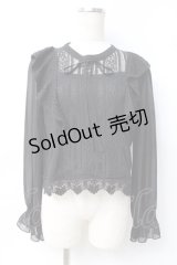 axes femme POETIQUE / 肩フリルレースブラウス M 黒 Y-25-07-29-050-AX-BL-SZ-ZY