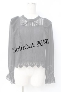 axes femme POETIQUE / 肩フリルレースブラウス M 黒 Y-25-07-29-050-AX-BL-SZ-ZY