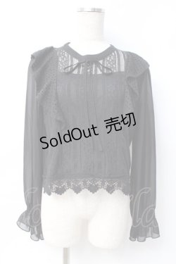 画像1: axes femme POETIQUE / 肩フリルレースブラウス M 黒 Y-25-07-29-050-AX-BL-SZ-ZY