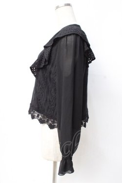 画像2: axes femme POETIQUE / 肩フリルレースブラウス M 黒 Y-25-07-29-050-AX-BL-SZ-ZY