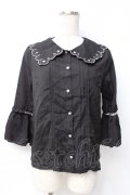 axes femme POETIQUE / トランプ刺繍スカラップ襟ブラウス M 黒 Y-25-07-29-051-AX-BL-SZ-ZY