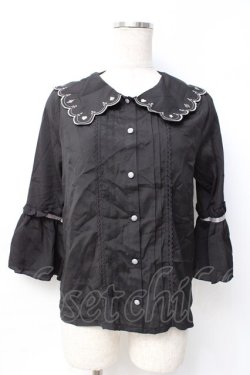 画像1: axes femme POETIQUE / トランプ刺繍スカラップ襟ブラウス M 黒 Y-25-07-29-051-AX-BL-SZ-ZY