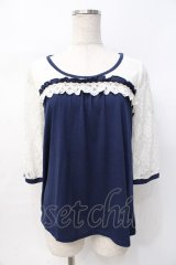 axes femme / レース切替えプルオーバー M 紺 Y-25-07-29-055-AX-TO-SZ-ZY