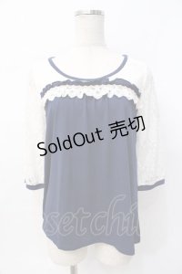 axes femme / レース切替えプルオーバー M 紺 Y-25-07-29-055-AX-TO-SZ-ZY