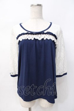 画像1: axes femme / レース切替えプルオーバー M 紺 Y-25-07-29-055-AX-TO-SZ-ZY