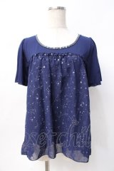 axes femme / 星座柄シフォンプルオーバー M 紺 Y-25-07-29-056-AX-TO-SZ-ZY