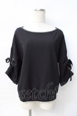 axes femme / 袖リボントップス M 黒 Y-25-07-29-065-AX-TO-SZ-ZY