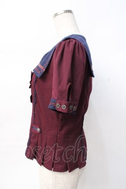 画像2: Ozz oneste / ナポレオンデザインセーラー襟半袖ブラウス  ワイン Y-25-07-29-067-OO-BL-SZ-ZY