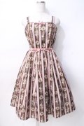 axes femme kawaii / Rosy Bear柄ジャンスカ M 茶 Y-25-07-29-079-AX-OP-SZ-ZY