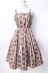 axes femme kawaii / Rosy Bear柄ジャンスカ M 茶 Y-25-07-29-079-AX-OP-SZ-ZY