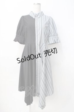 画像1: axes femme / バイカラー半袖ワンピ M 黒 Y-25-07-29-084-AX-OP-SZ-ZI