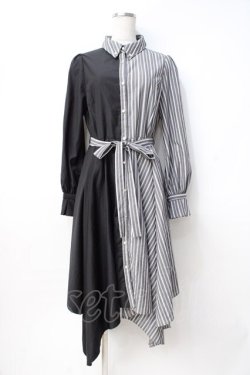 画像1: axes femme / バイカラー長袖ワンピ M 黒 Y-25-07-29-085-AX-OP-SZ-ZY