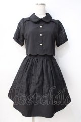 axes femme POETIQUE / シアーチェックスカラップワンピース M 黒 Y-25-07-29-090-AX-OP-SZ-ZY