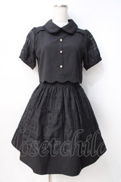 画像1: axes femme POETIQUE / シアーチェックスカラップワンピース M 黒 Y-25-07-29-090-AX-OP-SZ-ZY