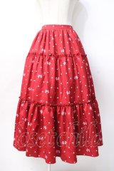 axes femme kawaii / ハートドット柄ティアードスカート M 赤 Y-25-07-29-103-AX-SK-SZ-ZY