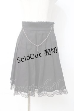 画像1: BPN / クロスチェーン付き裾レーススカート M 黒 Y-25-07-29-107-GO-SK-SZ-ZY