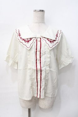 画像1: axes femme POETIQUE / チェリー刺繍リボン襟ブラウス  ベージュ Y-25-07-31-032-AX-TO-SZ-ZY