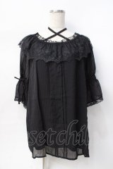 axes femme / クロスデザインシアートップス  黒 Y-25-07-31-034-AX-TO-SZ-ZY