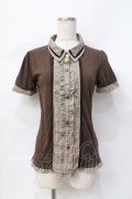 axes femme / 切り替え襟付きTシャツ M 茶 Y-25-07-31-037-AX-TO-SZ-ZY