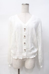 axes femme / プチローズモチーフカーデ  白 Y-25-07-31-044-AX-TO-SZ-ZY