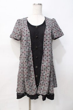 画像1: axes femme / フロッキードットレイヤード風ワンピース M 黒 Y-25-07-31-056-AX-OP-SZ-ZY