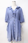 axes femme / 裾刺繍フーディーワンピース M サックス Y-25-07-31-058-AX-OP-SZ-ZY