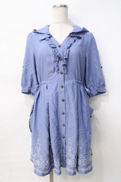 画像1: axes femme / 裾刺繍フーディーワンピース M サックス Y-25-07-31-058-AX-OP-SZ-ZY
