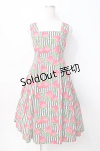 Jane Marple / ストロベリーmeetsストライプスクエアドレス M 黒 Y-25-07-31-068-JM-OP-SZ-ZT510