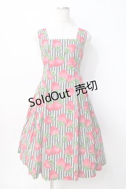 画像1: Jane Marple / ストロベリーmeetsストライプスクエアドレス M 黒 Y-25-07-31-068-JM-OP-SZ-ZT510