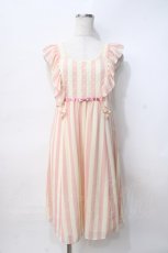 画像1: Emily Temple cute / ストライプジョーゼットフリル袖ノースリーブワンピース  ピンク Y-25-07-31-074-ET-OP-SZ-ZT178 (1)