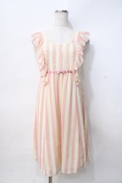 画像1: Emily Temple cute / ストライプジョーゼットフリル袖ノースリーブワンピース  ピンク Y-25-07-31-074-ET-OP-SZ-ZY