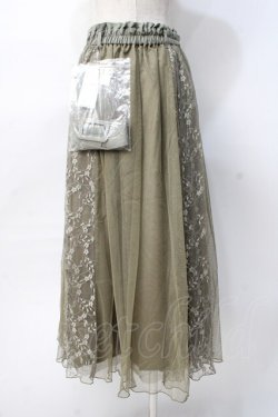 画像2: axes femme / レース×チュールミディスカート  カーキ Y-25-07-31-100-AX-SK-SZ-ZY