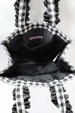 画像4: Maison de FLEUR / EC限定ギンガムフリルハンドルスクエアトートバッグ F ブラック Y-25-07-31-018-LO-BG-SZ-ZY