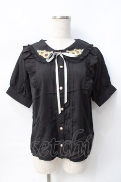 画像1: axes femme POETIQUE / ヒマワリブーケ刺繍ブラウス  黒 Y-25-07-31-026-AX-BL-SZ-ZY