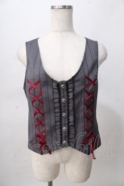 画像1: axes femme / レースアップベスト  グレー Y-25-08-02-040-AX-TO-SZ-ZY