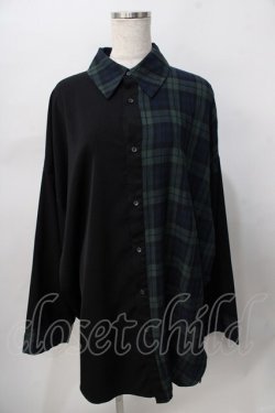 画像1: Deorart / チェック柄オーバーサイズ・ワイドシャツ L グリーン Y-25-08-02-056-PU-BL-SZ-ZY