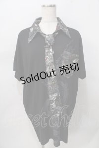 気楡茶閃洸 / 和柄タイ付ビッグシャツ  黒 Y-25-08-02-058-EL-TO-SZ-ZY