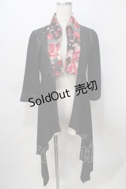画像1: Qutie Frash / 和柄襟カーディガン  黒 Y-25-08-02-059-QU-TO-SZ-ZY