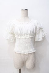 LIZ LISA / シャーリングコットントップス 0 白 Y-25-08-07-006-LO-TO-SZ-ZY