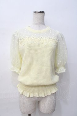 画像1: LIZ LISA / ドットメッシュスリーブニット 0 イエロー Y-25-08-07-009-LO-TO-SZ-ZY