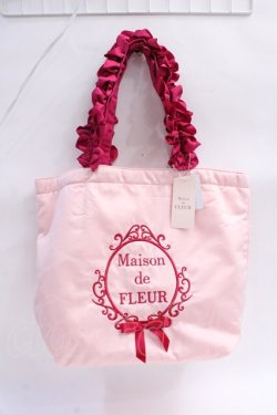 画像1: Maison de FLEUR / マットサテンフリルハンドルトートMバッグ F ピンク Y-25-08-08-004-LO-BG-SZ-ZY