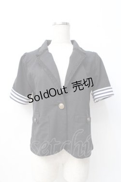 画像1: axes femme / 半袖ロールアップカットジャケット M 黒 Y-25-08-08-036-AX-JA-SZ-ZI