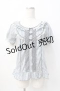 axes femme / ストライプフリルプルオーバー M サックス Y-25-08-08-043-AX-TO-SZ-ZY